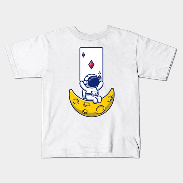 Cute Astronaut Holding Diamond Card On Moon Kids T-Shirt by Catalyst Labs